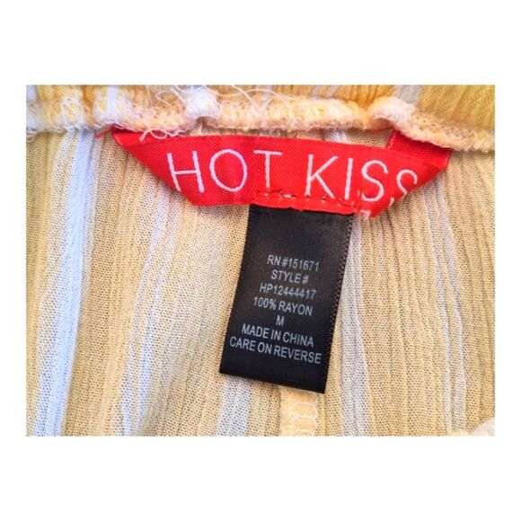 Soft Crinkly Beach Pants Butter Yellow Stretchy Pull On Drawstring Flowy size M - Picture 5 of 10